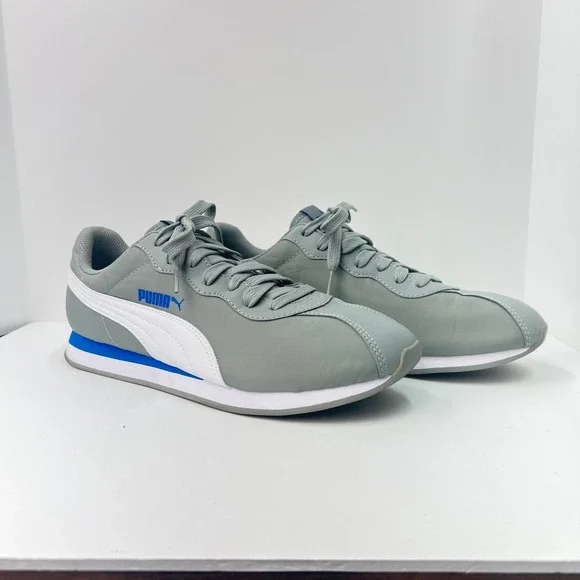 Puma Turin II Mens Sneakers Grey White Blue Low Top SoftFoam Trainers - Picture 1 of 12